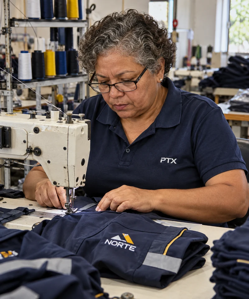 Costureira trabalhando em ateliê de confecção