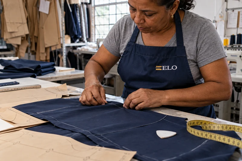 Ateliê de costura com tecidos e moldes